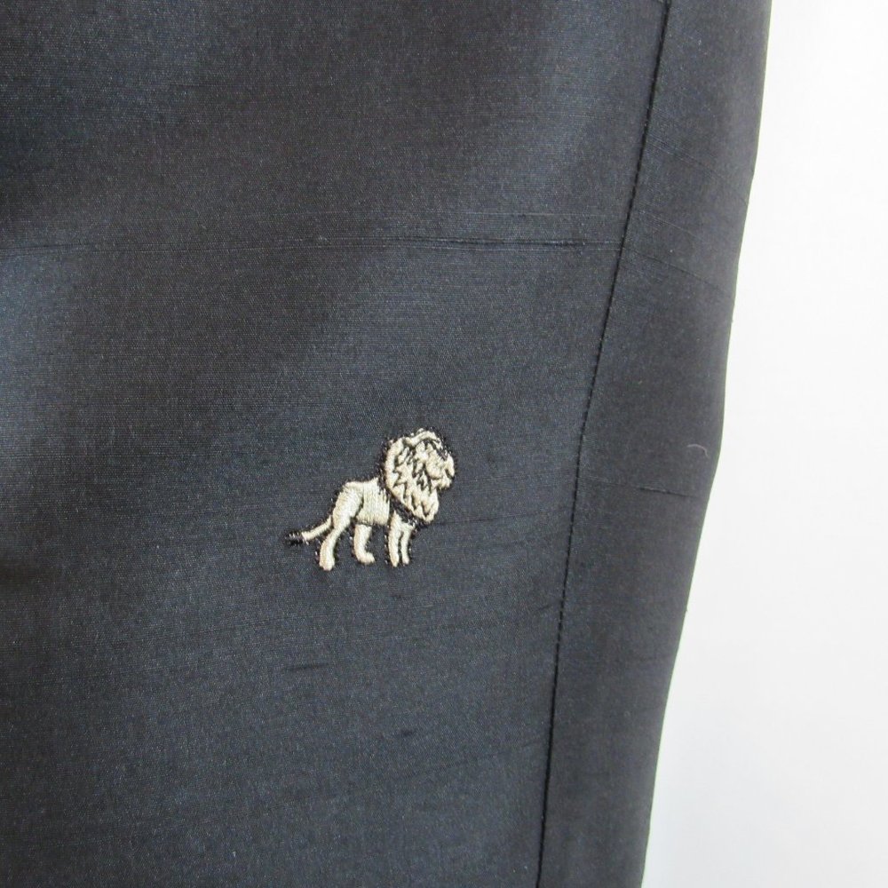 Silk Capri Black Embroidered Safari Animals Tiger Lion Giraffe Pants - Picture 3 of 9